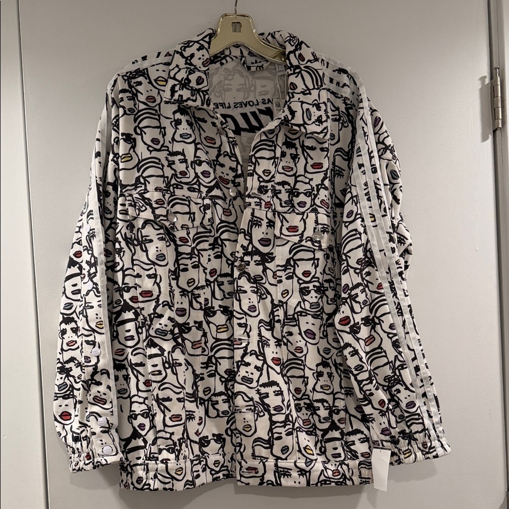 BNWT ADIDAS X FIORUCCI White/Black Graphic Face Long Sleeve Shirt Jacket, Sz Sm